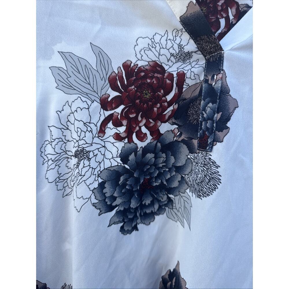 Daniel Rainn Womens Red and Blue Floral 3/4 Sleeve Relaxed Bohemian Blouse Sz L - Picture 3 of 12